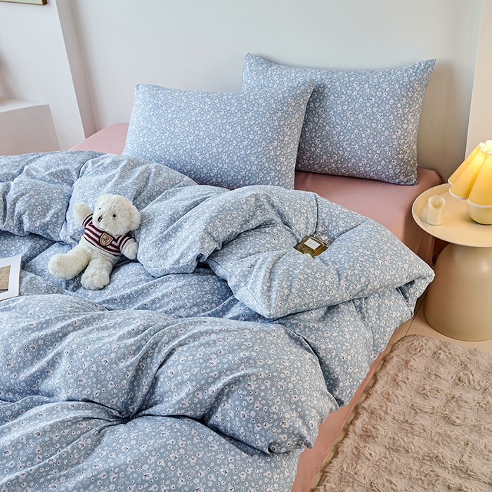 91家纺网 家纺一手货源 找家纺 爱诗诺家纺 2025新款有氧高克重针织棉双层纱四件套 若黎