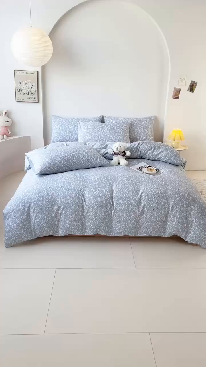 91家纺网 家纺一手货源 找家纺 爱诗诺家纺 2025新款有氧高克重针织棉双层纱四件套 若黎