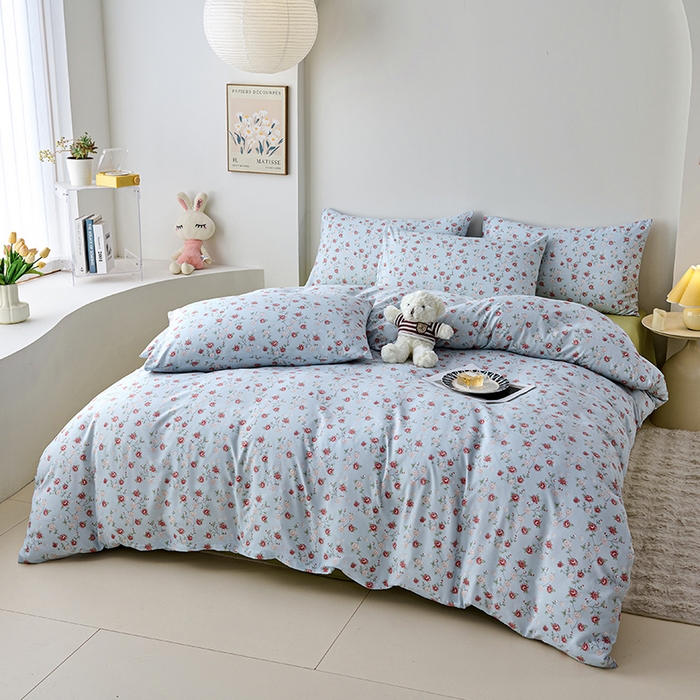 91家纺网 家纺一手货源 找家纺 爱诗诺家纺 2025新款有氧高克重针织棉双层纱四件套 伊洛