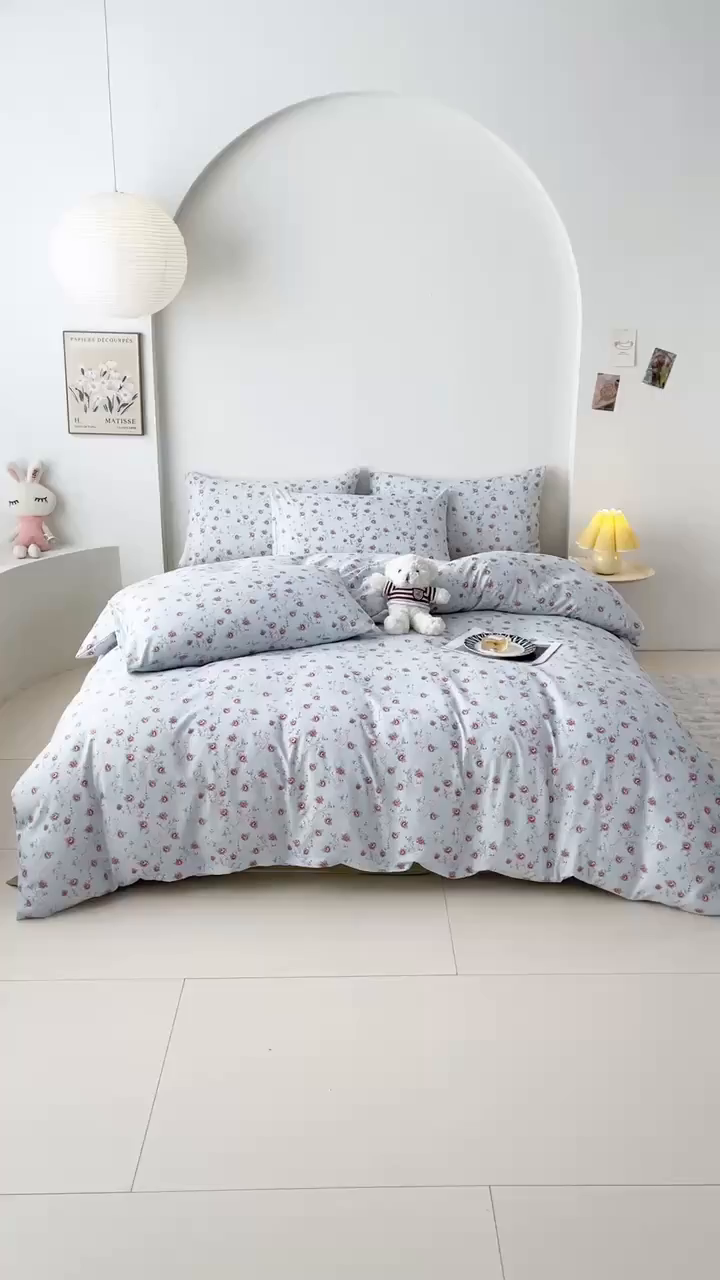 91家纺网 家纺一手货源 找家纺 爱诗诺家纺 2025新款有氧高克重针织棉双层纱四件套 伊洛