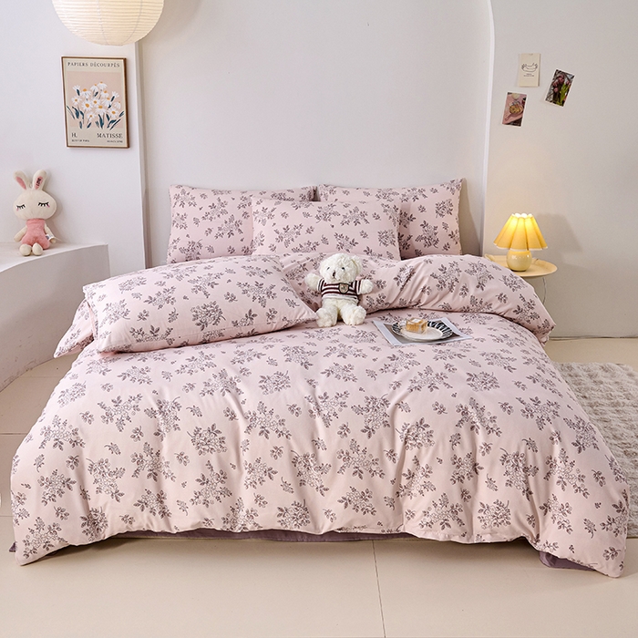 91家纺网 家纺一手货源 找家纺 爱诗诺家纺 2025新款有氧高克重针织棉双层纱四件套 悠然