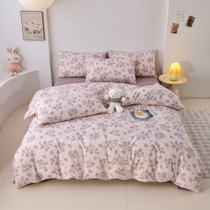 91家纺网 家纺一手货源 找家纺 爱诗诺家纺 2025新款有氧高克重针织棉双层纱四件套 悠然