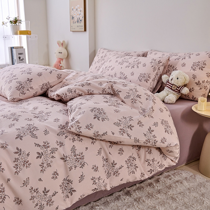 91家纺网 家纺一手货源 找家纺 爱诗诺家纺 2025新款有氧高克重针织棉双层纱四件套 悠然