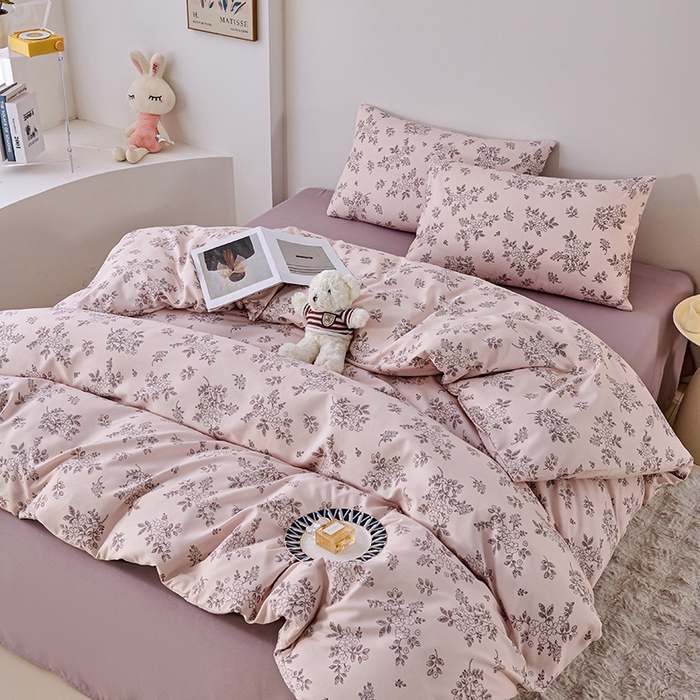 91家纺网 家纺一手货源 找家纺 爱诗诺家纺 2025新款有氧高克重针织棉双层纱四件套 悠然