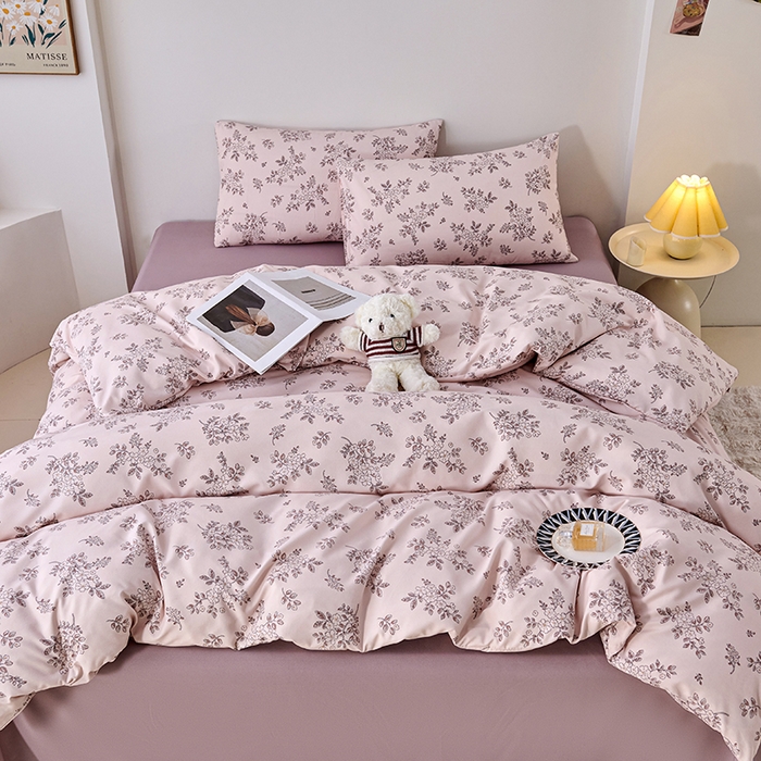 91家纺网 家纺一手货源 找家纺 爱诗诺家纺 2025新款有氧高克重针织棉双层纱四件套 悠然