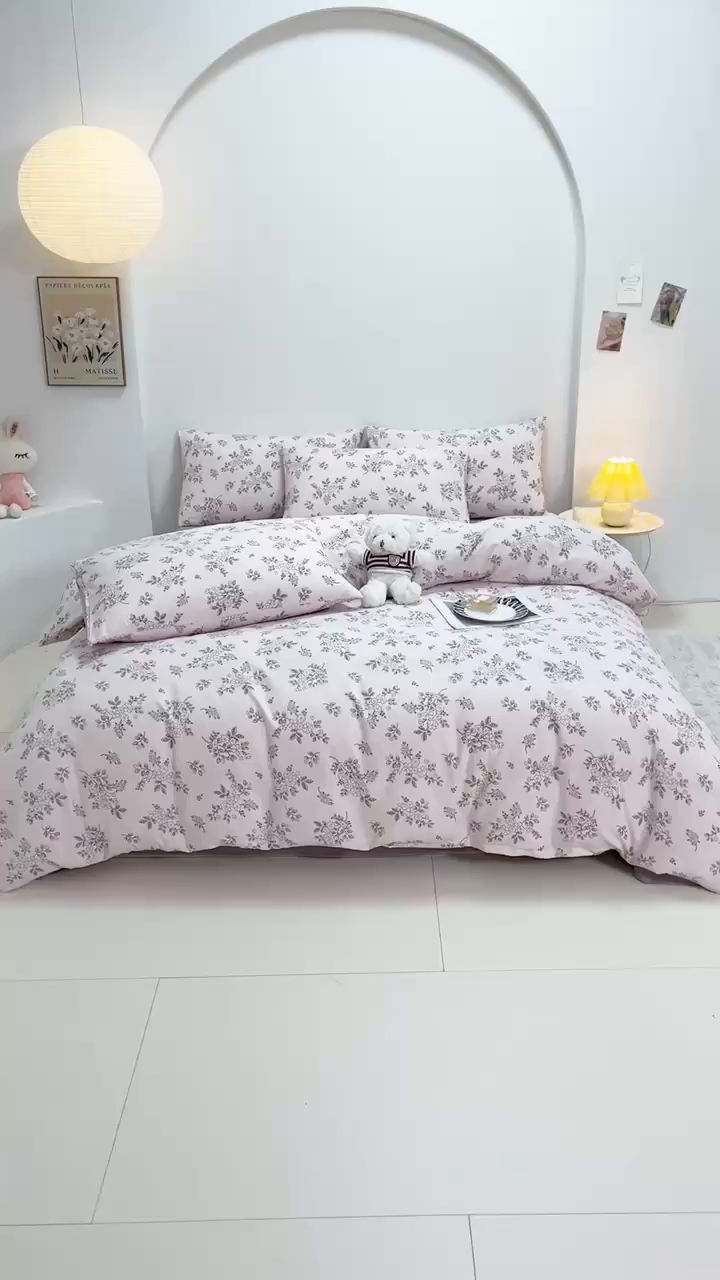 91家纺网 家纺一手货源 找家纺 爱诗诺家纺 2025新款有氧高克重针织棉双层纱四件套 悠然