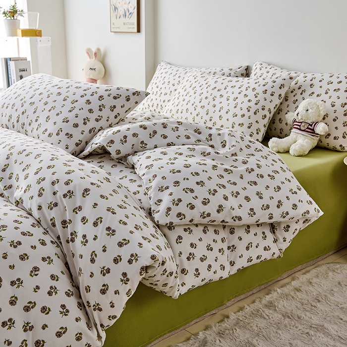 91家纺网 家纺一手货源 找家纺 爱诗诺家纺 2025新款有氧高克重针织棉双层纱四件套 余笙