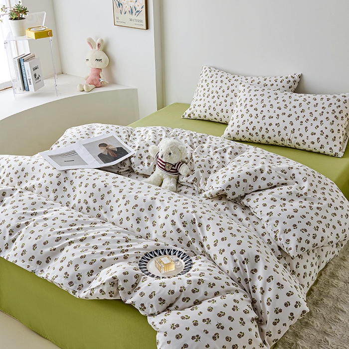 91家纺网 家纺一手货源 找家纺 爱诗诺家纺 2025新款有氧高克重针织棉双层纱四件套 余笙