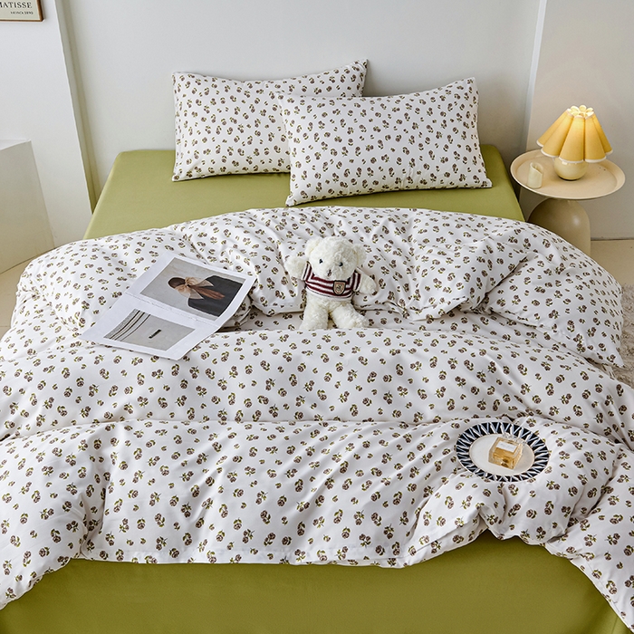 91家纺网 家纺一手货源 找家纺 爱诗诺家纺 2025新款有氧高克重针织棉双层纱四件套 余笙