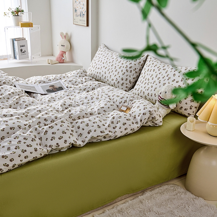 91家纺网 家纺一手货源 找家纺 爱诗诺家纺 2025新款有氧高克重针织棉双层纱四件套 余笙