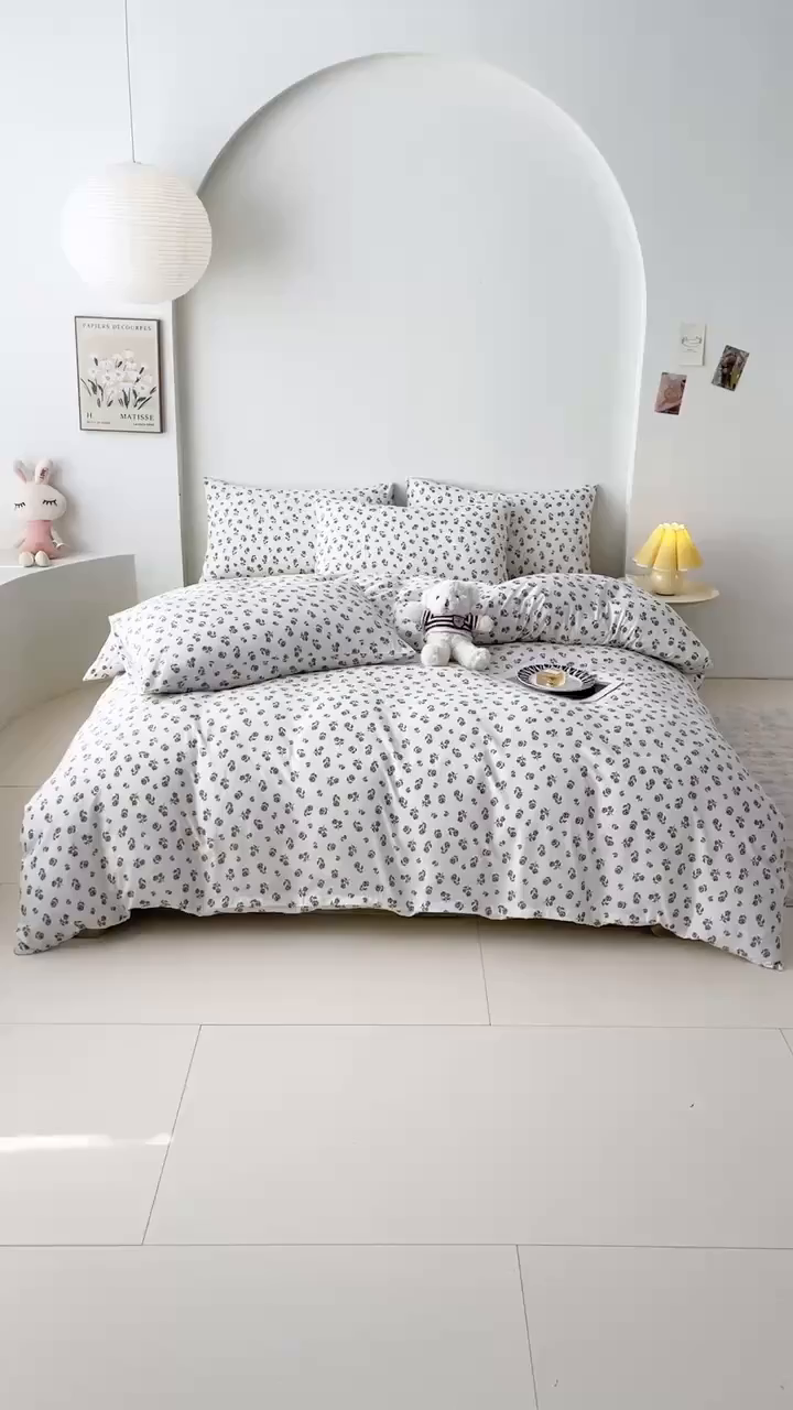 91家纺网 家纺一手货源 找家纺 爱诗诺家纺 2025新款有氧高克重针织棉双层纱四件套 余笙