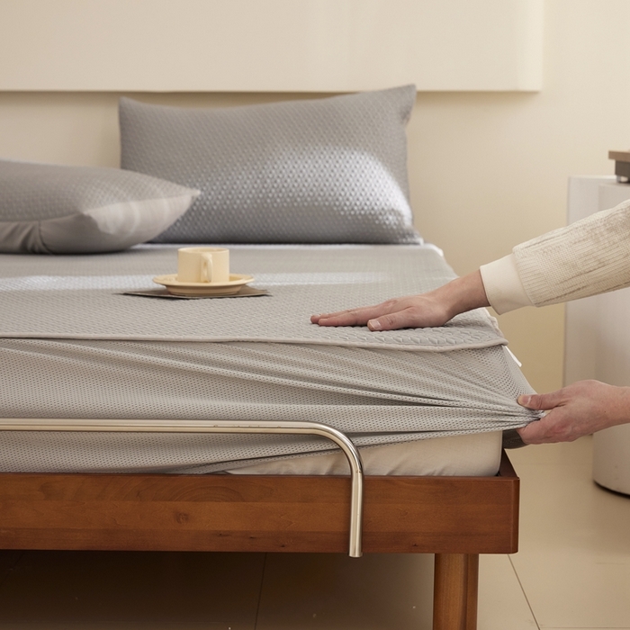 91家纺网 家纺一手货源 找家纺 佑先生 2025新款A类凉感豆豆席床笠三件套 凉感豆豆席-灰