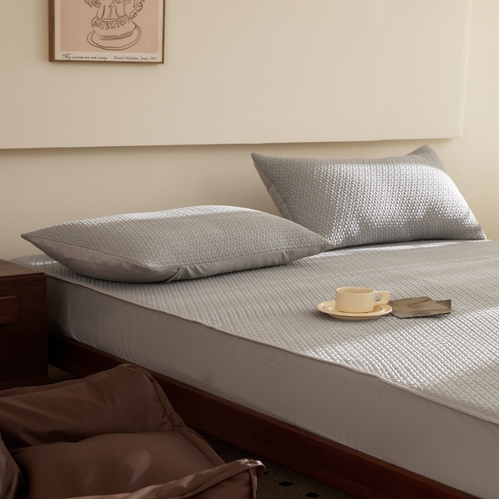 91家纺网 家纺一手货源 找家纺 佑先生 2025新款A类凉感豆豆席床笠三件套 凉感豆豆席-灰