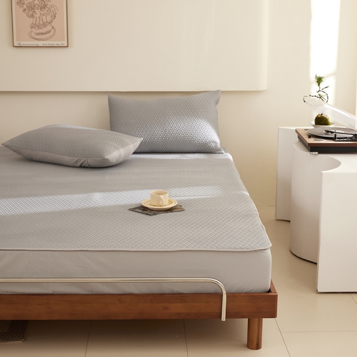 91家纺网 家纺一手货源 找家纺 佑先生 2025新款A类凉感豆豆席床笠三件套 凉感豆豆席-灰