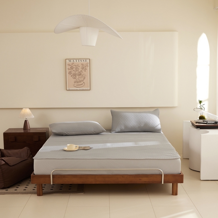 91家纺网 家纺一手货源 找家纺 佑先生 2025新款A类凉感豆豆席床笠三件套 凉感豆豆席-灰