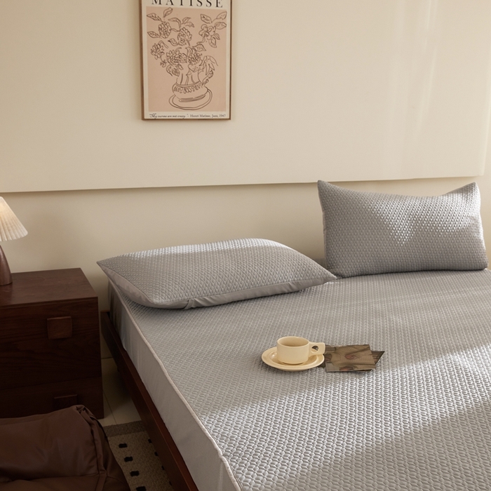 91家纺网 家纺一手货源 找家纺 佑先生 2025新款A类凉感豆豆席床笠三件套 凉感豆豆席-灰