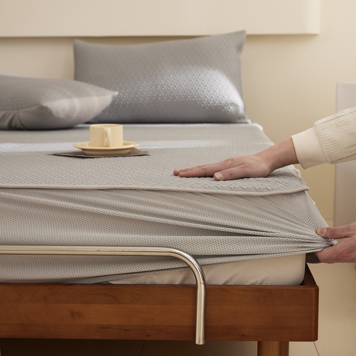 91家纺网 家纺一手货源 找家纺 佑先生 2025新款A类凉感豆豆席床笠三件套 凉感豆豆席-灰