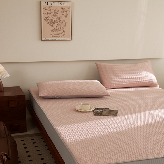 91家纺网 家纺一手货源 找家纺 佑先生 2025新款A类凉感豆豆席床笠三件套 凉感豆豆席-粉