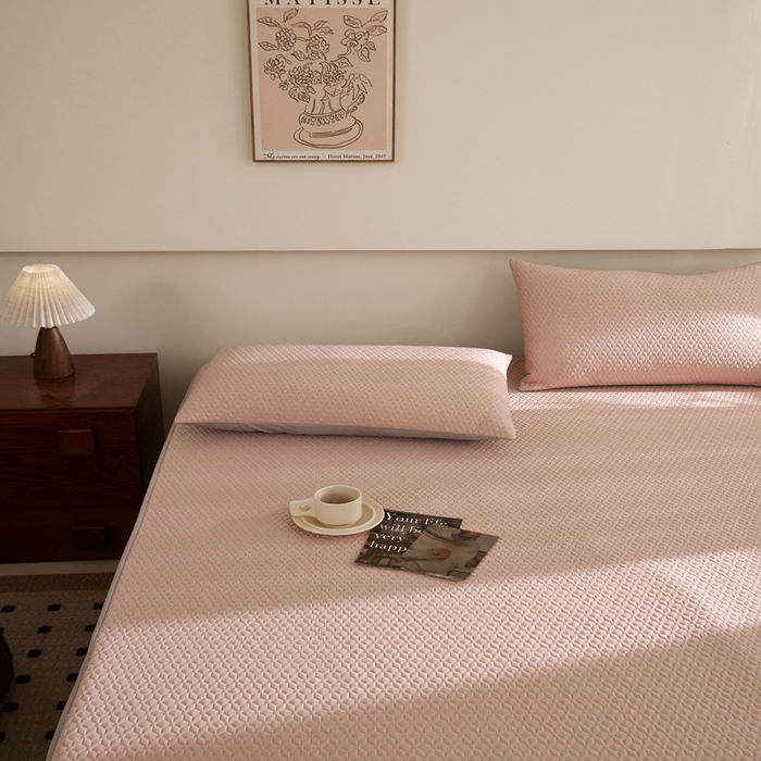 91家纺网 家纺一手货源 找家纺 佑先生 2025新款A类凉感豆豆席床笠三件套 凉感豆豆席-粉