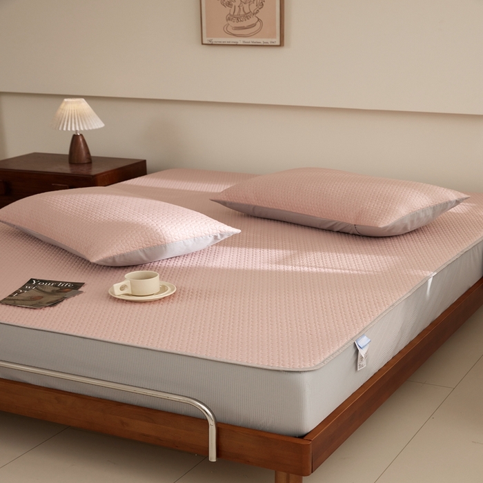 91家纺网 家纺一手货源 找家纺 佑先生 2025新款A类凉感豆豆席床笠三件套 凉感豆豆席-粉