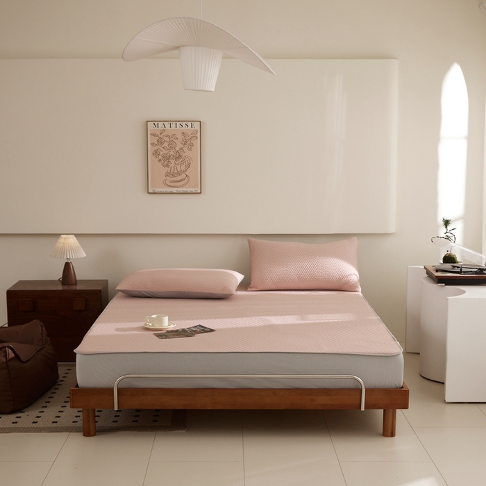 91家纺网 家纺一手货源 找家纺 佑先生 2025新款A类凉感豆豆席床笠三件套 凉感豆豆席-粉