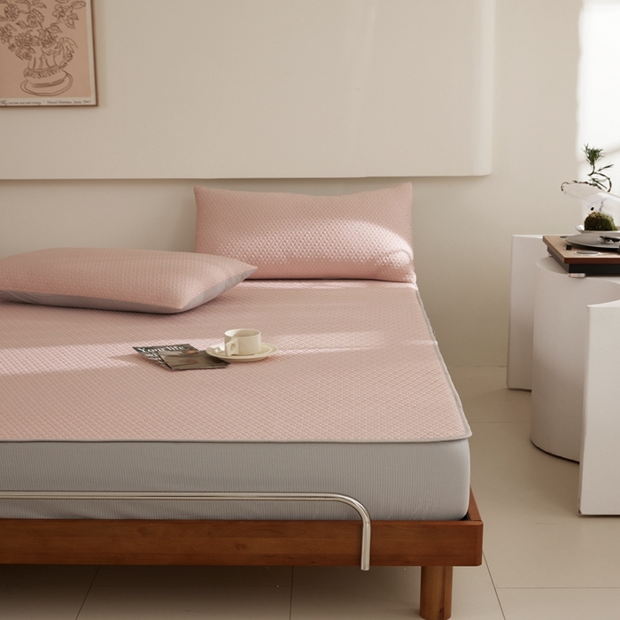 91家纺网 家纺一手货源 找家纺 佑先生 2025新款A类凉感豆豆席床笠三件套 凉感豆豆席-粉