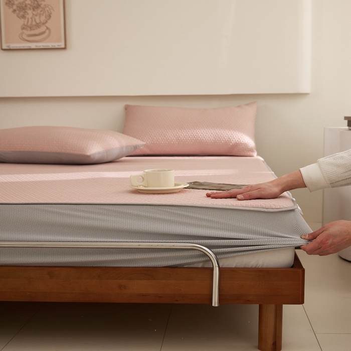 佑先生 2025新款A类凉感豆豆席床笠三件套 凉感豆豆席-粉