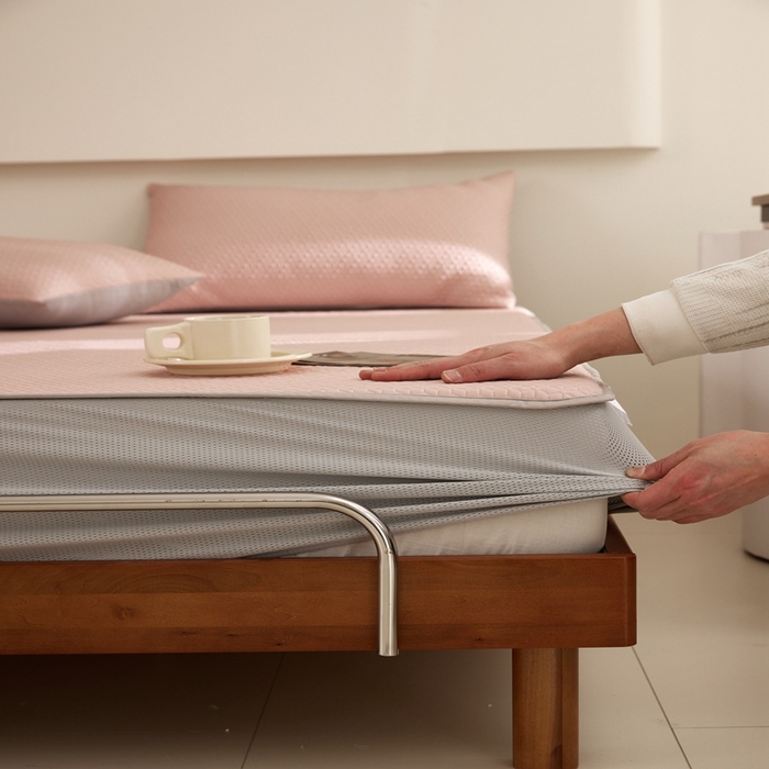 91家纺网 家纺一手货源 找家纺 佑先生 2025新款A类凉感豆豆席床笠三件套 凉感豆豆席-粉