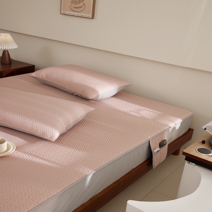 91家纺网 家纺一手货源 找家纺 佑先生 2025新款A类凉感豆豆席床笠三件套 凉感豆豆席-粉