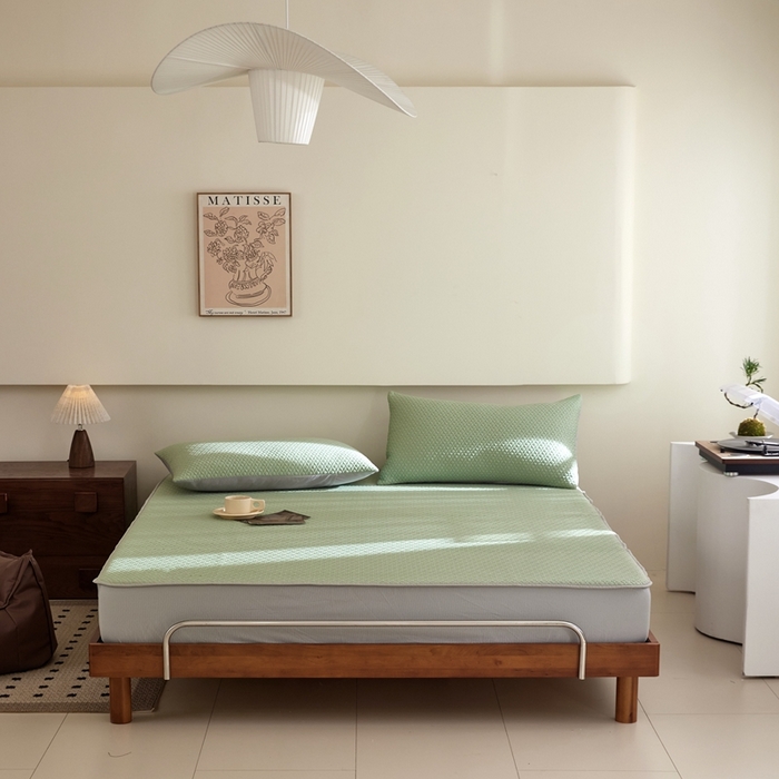 91家纺网 家纺一手货源 找家纺 佑先生 2025新款A类凉感豆豆席床笠三件套 凉感豆豆席-绿