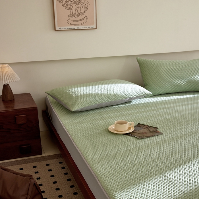 91家纺网 家纺一手货源 找家纺 佑先生 2025新款A类凉感豆豆席床笠三件套 凉感豆豆席-绿