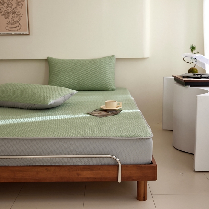 91家纺网 家纺一手货源 找家纺 佑先生 2025新款A类凉感豆豆席床笠三件套 凉感豆豆席-绿