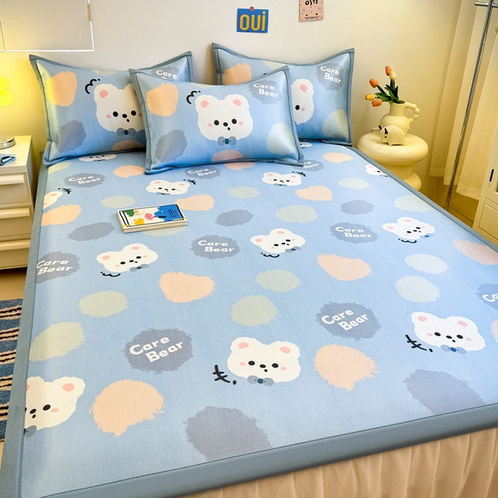 91家纺网 家纺一手货源 找家纺 全季家居 2025新款A类小清新数码印花冰藤席凉席席子 甜趣熊 床席