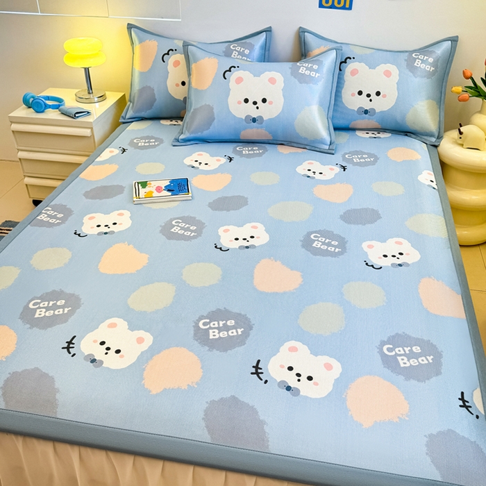 91家纺网 家纺一手货源 找家纺 全季家居 2025新款A类小清新数码印花冰藤席凉席席子 甜趣熊 床席