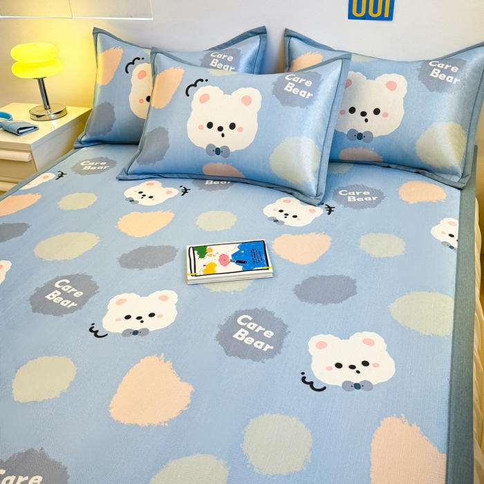 91家纺网 家纺一手货源 找家纺 全季家居 2025新款A类小清新数码印花冰藤席凉席席子 甜趣熊 床席