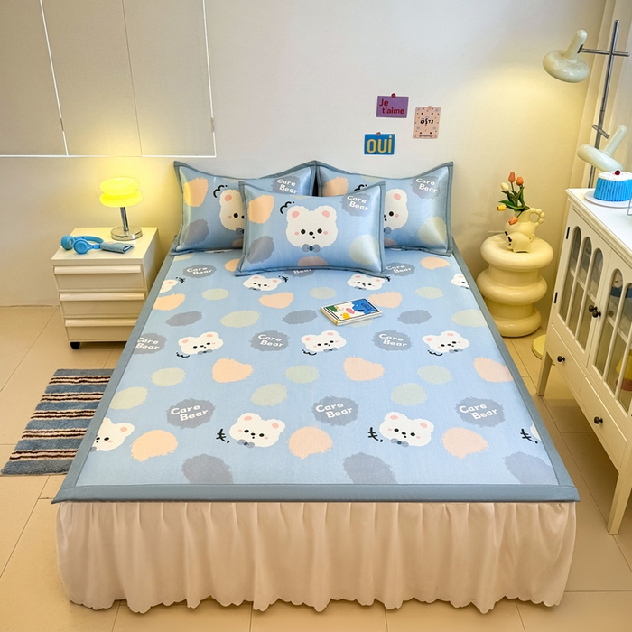 91家纺网 家纺一手货源 找家纺 全季家居 2025新款A类小清新数码印花冰藤席凉席席子 甜趣熊 床席