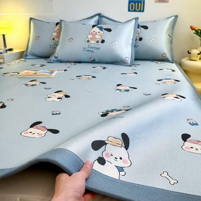 91家纺网 家纺一手货源 找家纺 全季家居 2025新款A类小清新数码印花冰藤席凉席席子 调皮小狗 床席