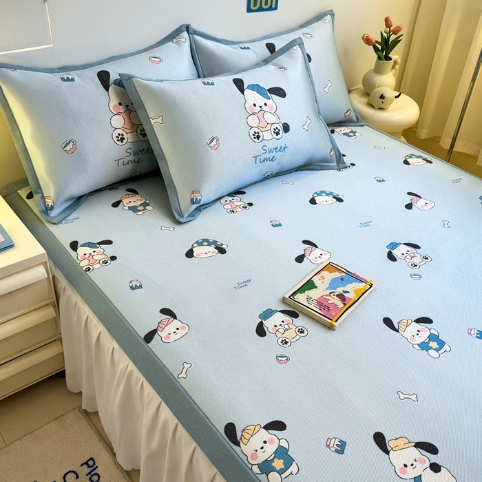 91家纺网 家纺一手货源 找家纺 全季家居 2025新款A类小清新数码印花冰藤席凉席席子 调皮小狗 床席