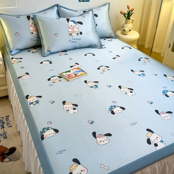 91家纺网 家纺一手货源 找家纺 全季家居 2025新款A类小清新数码印花冰藤席凉席席子 调皮小狗 床席