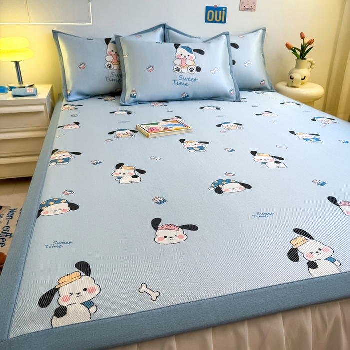 91家纺网 家纺一手货源 找家纺 全季家居 2025新款A类小清新数码印花冰藤席凉席席子 调皮小狗 床席