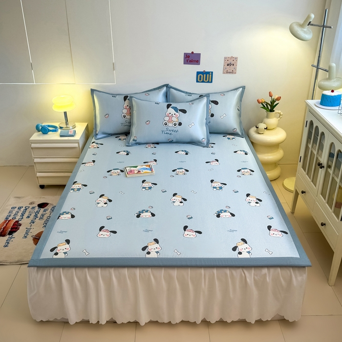 91家纺网 家纺一手货源 找家纺 全季家居 2025新款A类小清新数码印花冰藤席凉席席子 调皮小狗 床席