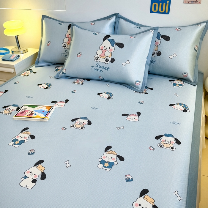 91家纺网 家纺一手货源 找家纺 全季家居 2025新款A类小清新数码印花冰藤席凉席席子 调皮小狗 床席