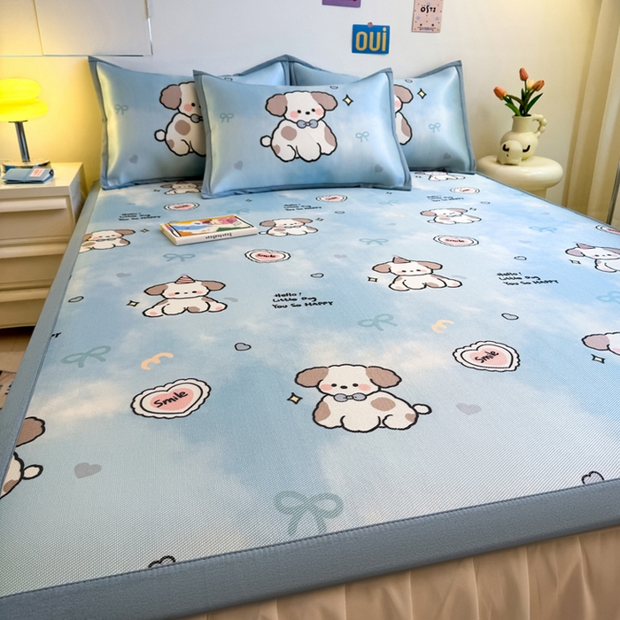 91家纺网 家纺一手货源 找家纺 全季家居 2025新款A类小清新数码印花冰藤席凉席席子 微笑小狗 床席