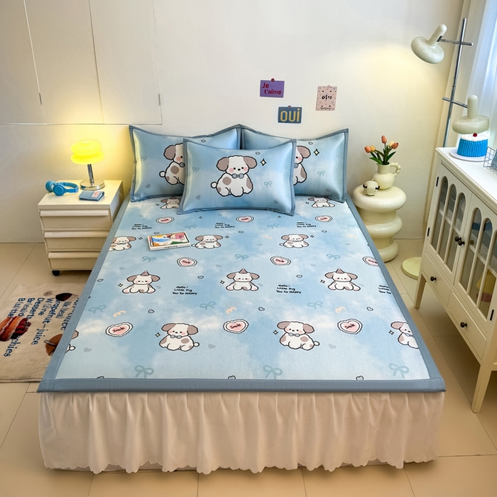 91家纺网 家纺一手货源 找家纺 全季家居 2025新款A类小清新数码印花冰藤席凉席席子 微笑小狗 床席