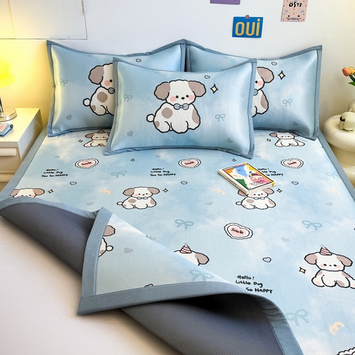 91家纺网 家纺一手货源 找家纺 全季家居 2025新款A类小清新数码印花冰藤席凉席席子 微笑小狗 床席