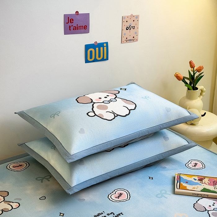 91家纺网 家纺一手货源 找家纺 全季家居 2025新款A类小清新数码印花冰藤席凉席席子 微笑小狗 床席