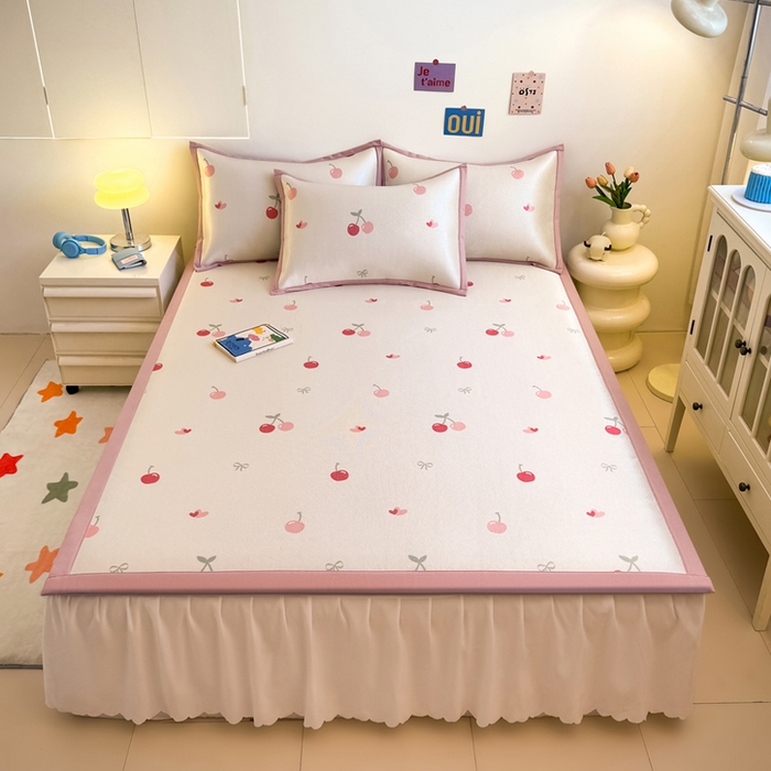 91家纺网 家纺一手货源 找家纺 全季家居 2025新款A类小清新数码印花冰藤席凉席席子 小樱桃 床席