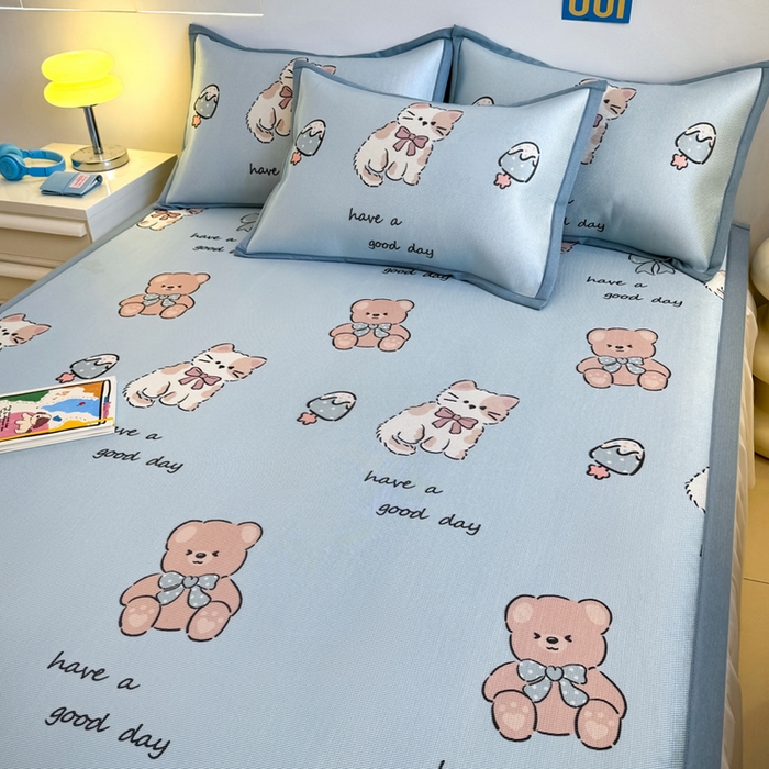 91家纺网 家纺一手货源 找家纺 全季家居 2025新款A类小清新数码印花冰藤席凉席席子 雪糕猫咪 床席