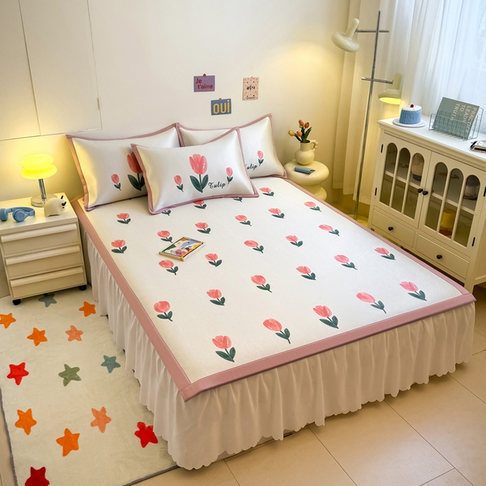 91家纺网 家纺一手货源 找家纺 全季家居 2025新款A类小清新数码印花冰藤席凉席席子 郁金香 床席