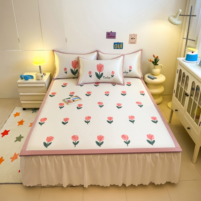 91家纺网 家纺一手货源 找家纺 全季家居 2025新款A类小清新数码印花冰藤席凉席席子 郁金香 床席